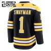 Børn NHL Boston Bruins Trøje 2024-25 Fanatics Premium Jeremy Swayman Sort Hjemme
